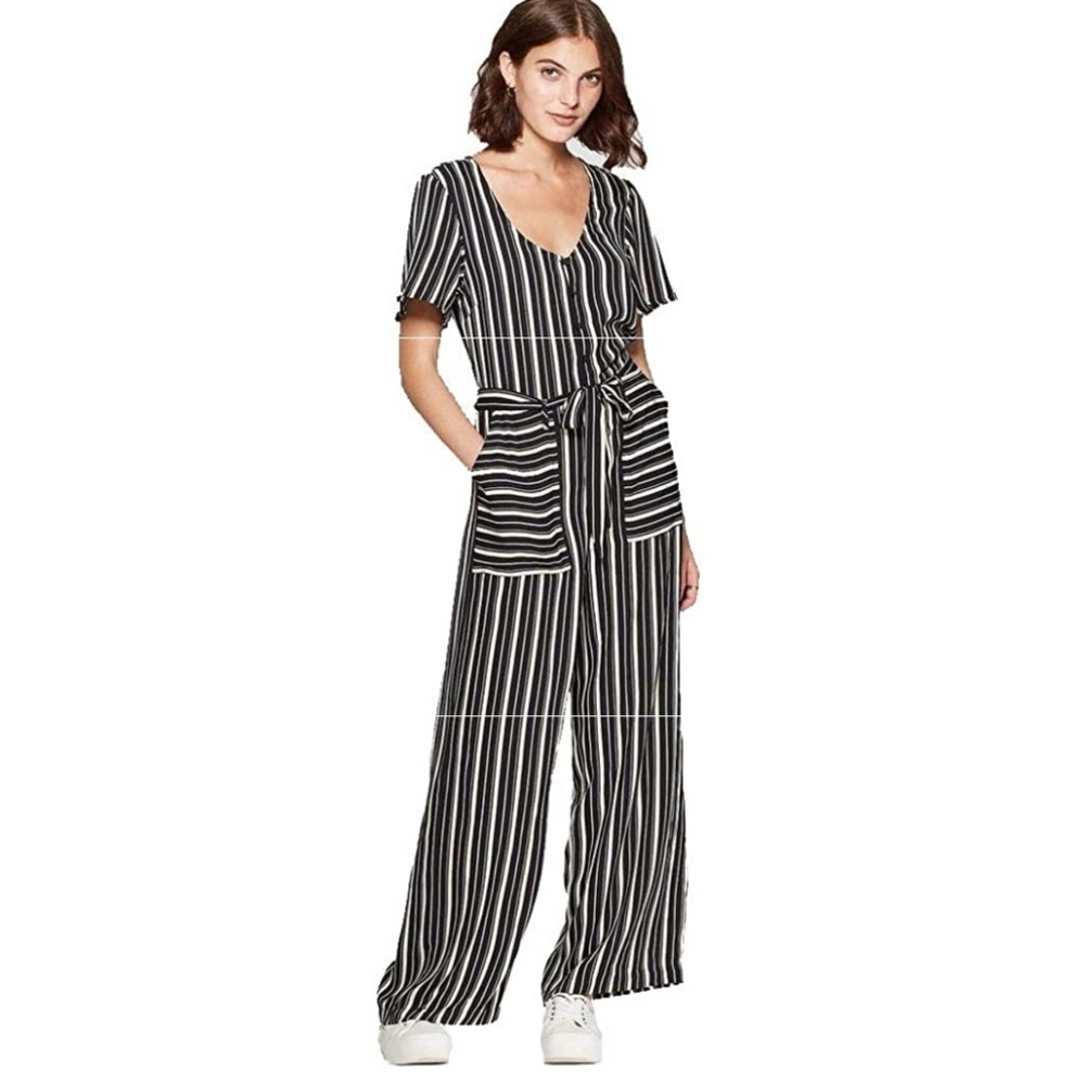 Striped belted jumpsuit